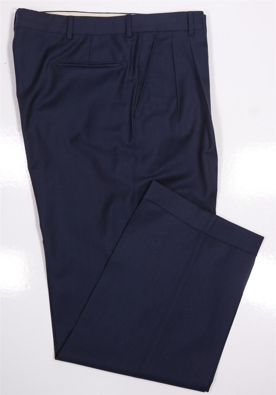 Paul Stuart Navy Blue Super 100's Wool Pleated Dress Pants Italy 36x29